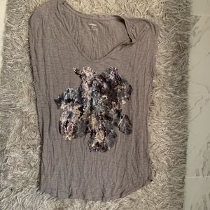 Express Sequin Rose Gray Light Purple Taupe Top